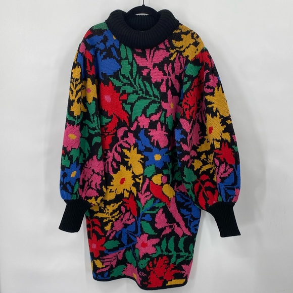 Farm Rio Tropical Garden Mock Turtleneck Sweater Dress Floral Print Size Medium - Picture 4 of 13